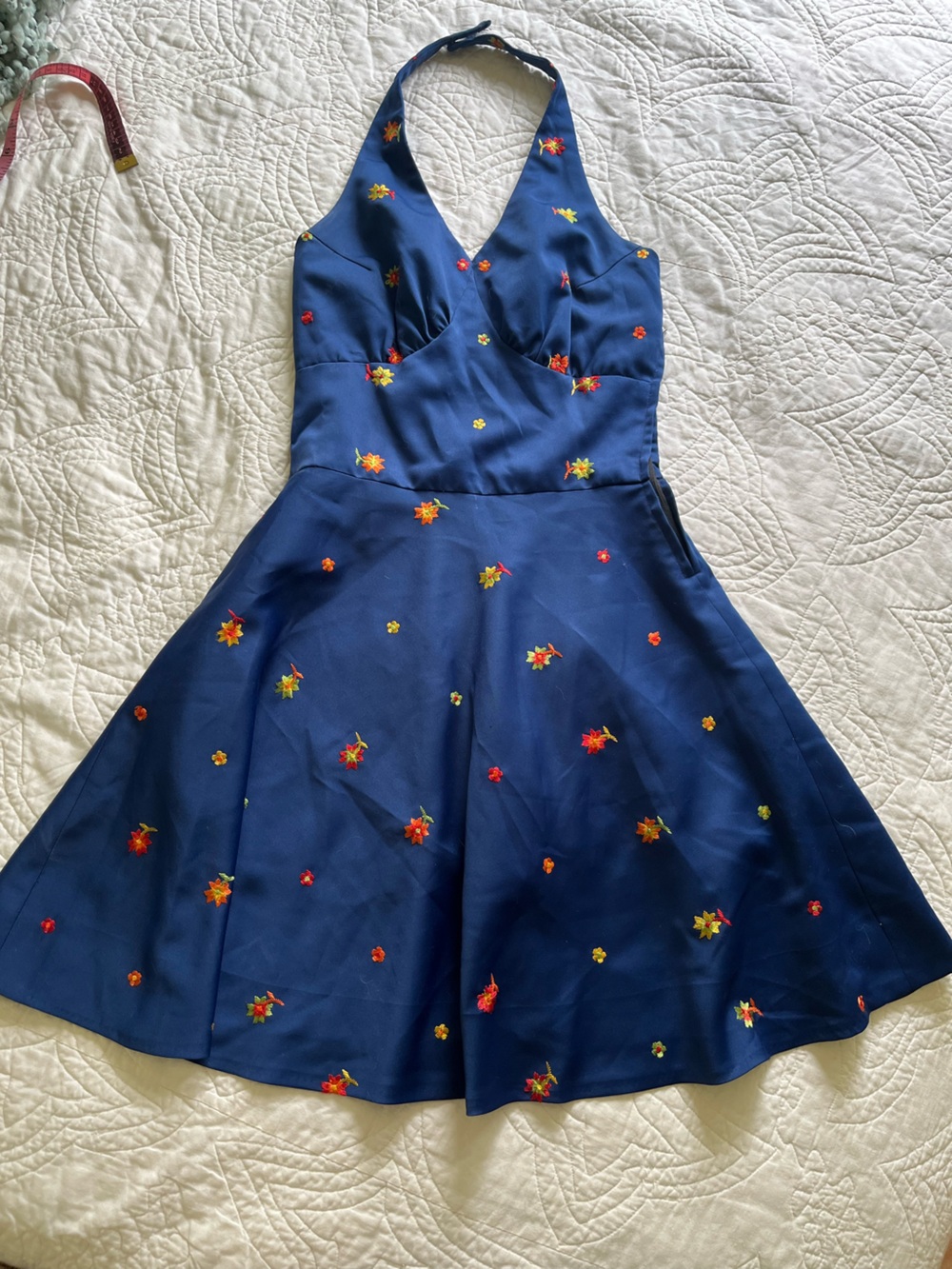 Halter Style Handmade Dress. No Size. Blue Floral.